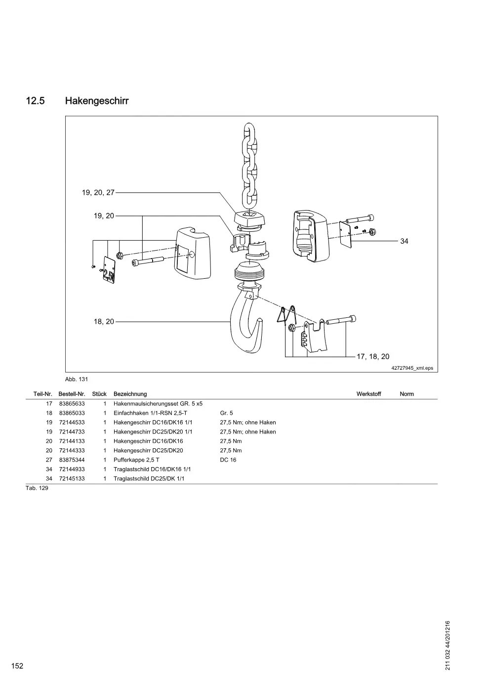 Demag DC-Pro 16-25 – Hakengeschirr, Zeichnung Seite 152