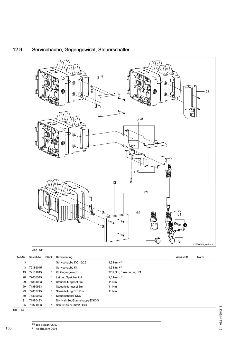 Demag DC-Pro 16-25 – Servicehaube, Gegengewicht, Steuerschalter, Zeichnung Seite 156