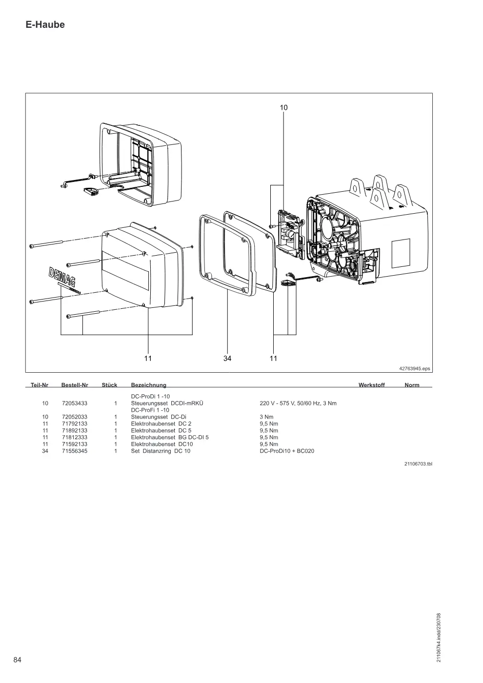 Demag DC-ProDi 1-10, DC-ProFi 1-10 – E-Haube, Zeichnung Seite 84