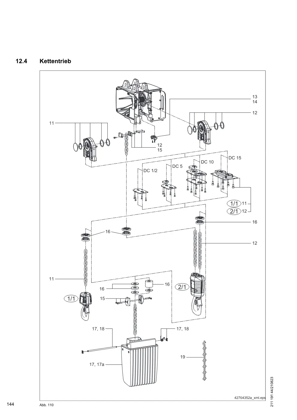 Demag DC-ProDC / -ProCC / -ProFC 1-15, DC-ComDC 1-10 – Kettentrieb, Zeichnung Seite 144