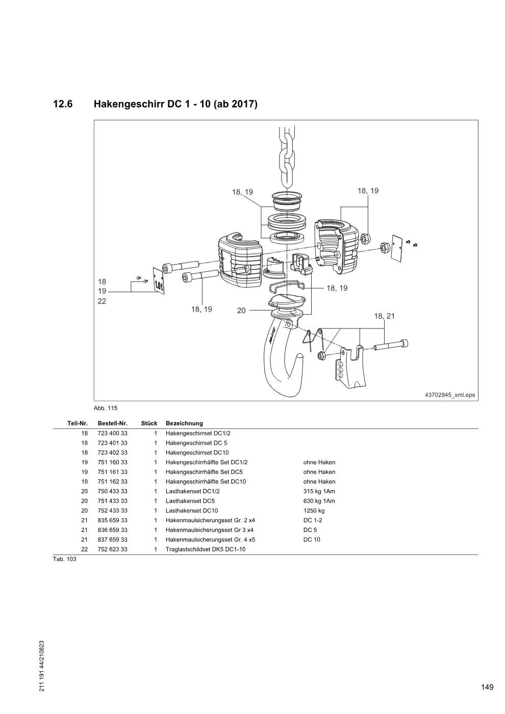 Demag DC-ProDC / -ProCC / -ProFC 1-15, DC-ComDC 1-10 – Hakengeschirr DC 1 - 10 (ab 2017), Zeichnung Seite 149