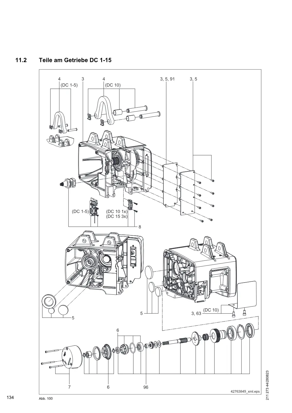 Demag DC-Pro 1-15, DC-Com 1-10 – Teile am Getriebe DC 1-15, Zeichnung Seite 134