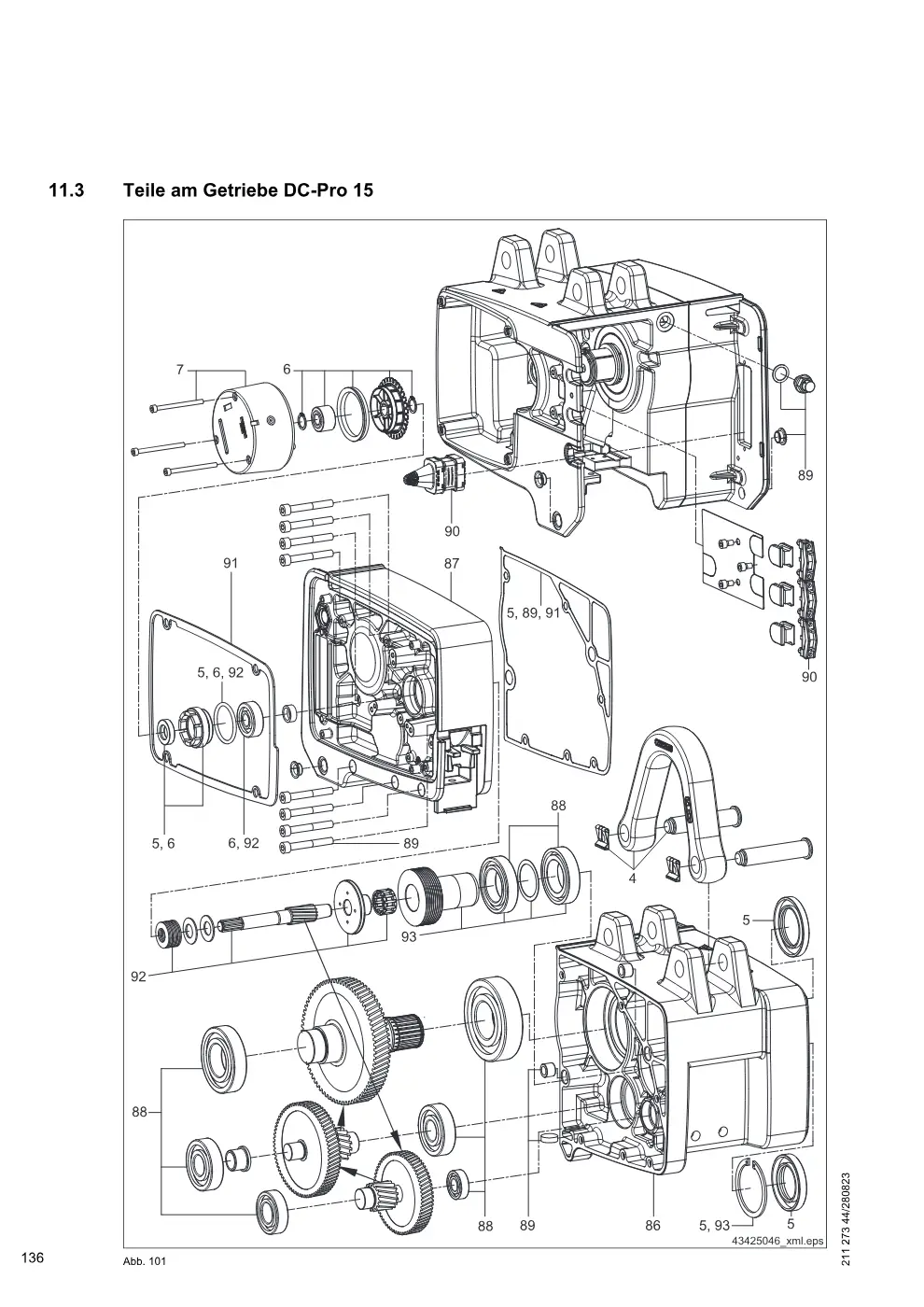 Demag DC-Pro 1-15, DC-Com 1-10 – Teile am Getriebe DC-Pro 15, Zeichnung Seite 136