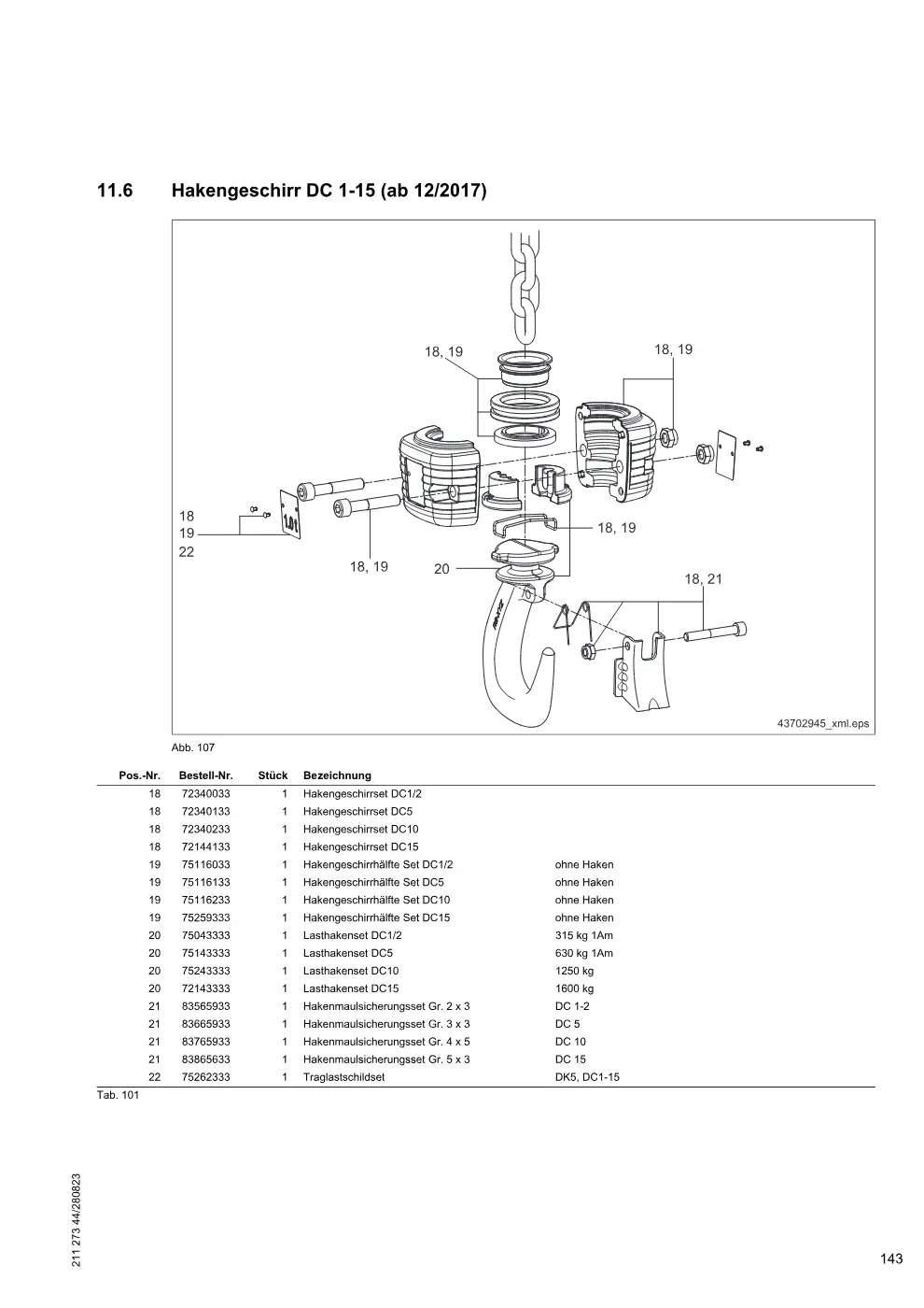 Demag DC-Pro 1-15, DC-Com 1-10 – Hakengeschirr DC 1-15 (ab 12/2017), Zeichnung Seite 143
