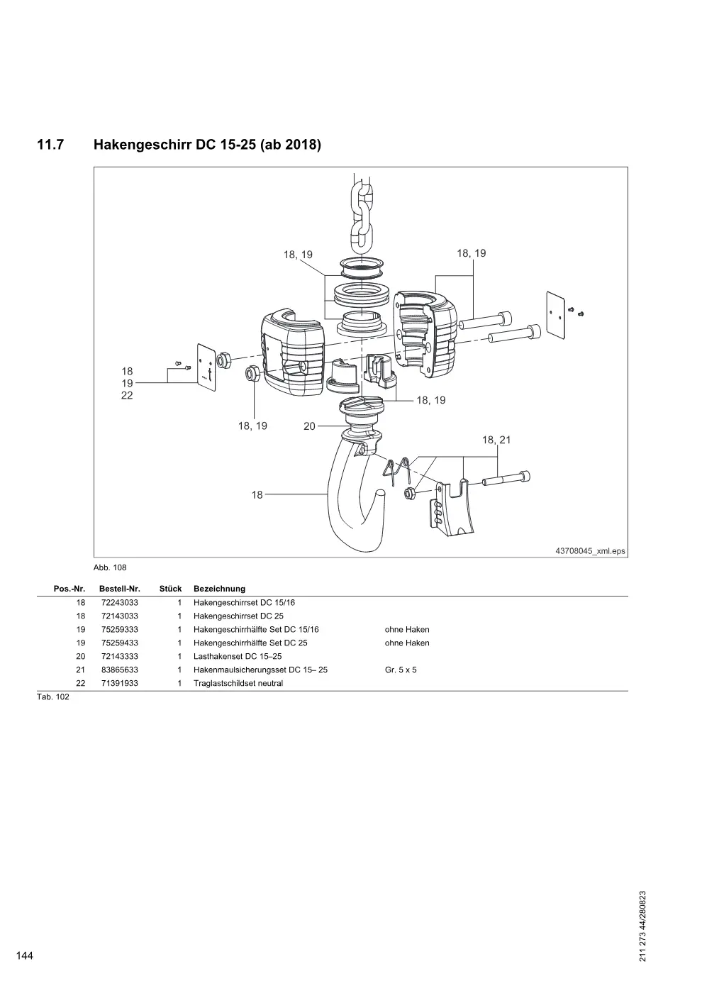 Demag DC-Pro 1-15, DC-Com 1-10 – Hakengeschirr DC 15-25 (ab 2018), Zeichnung Seite 144