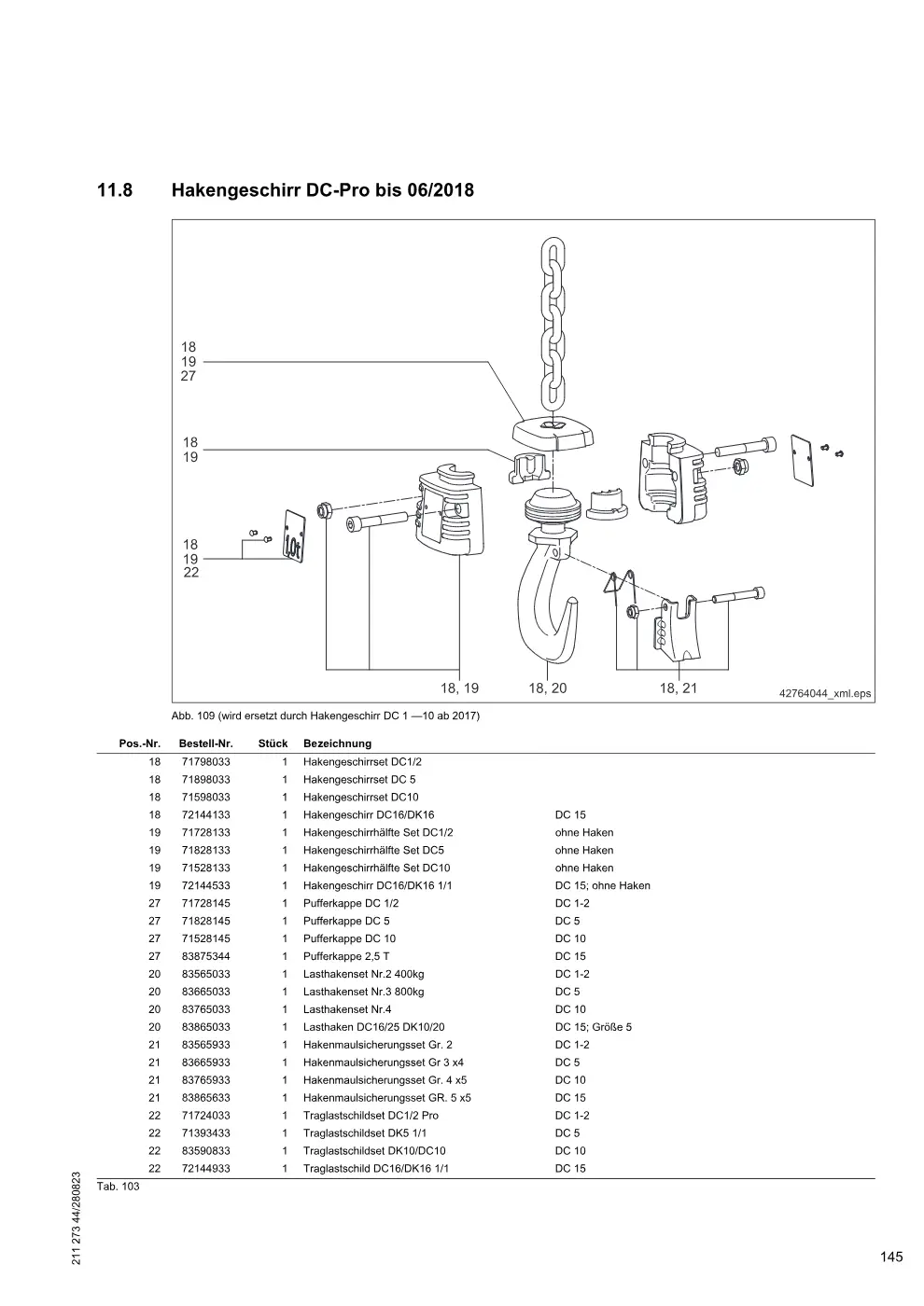 Demag DC-Pro 1-15, DC-Com 1-10 – Hakengeschirr DC-Pro bis 06/2018, Zeichnung Seite 145