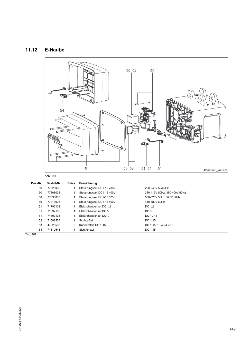 Demag DC-Pro 1-15, DC-Com 1-10 – E-Haube, Zeichnung Seite 149