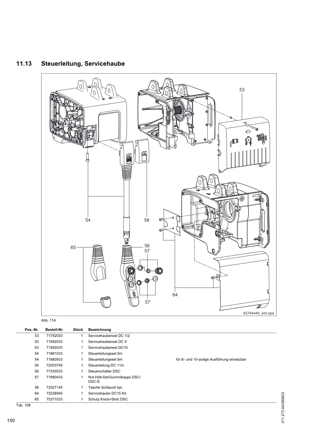 Demag DC-Pro 1-15, DC-Com 1-10 – Steuerleitung, Servicehaube, Zeichnung Seite 150
