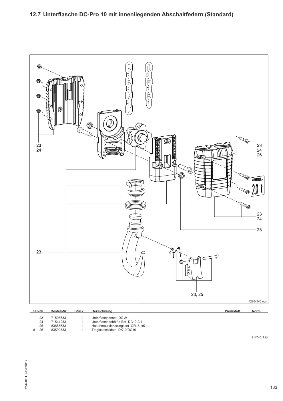 Demag DC-Pro 1-15, DC-Com 1-10 – Unterflasche DC-Pro 10 mit innenliegenden Abschaltfedern (Standard), Zeichnung Seite 133