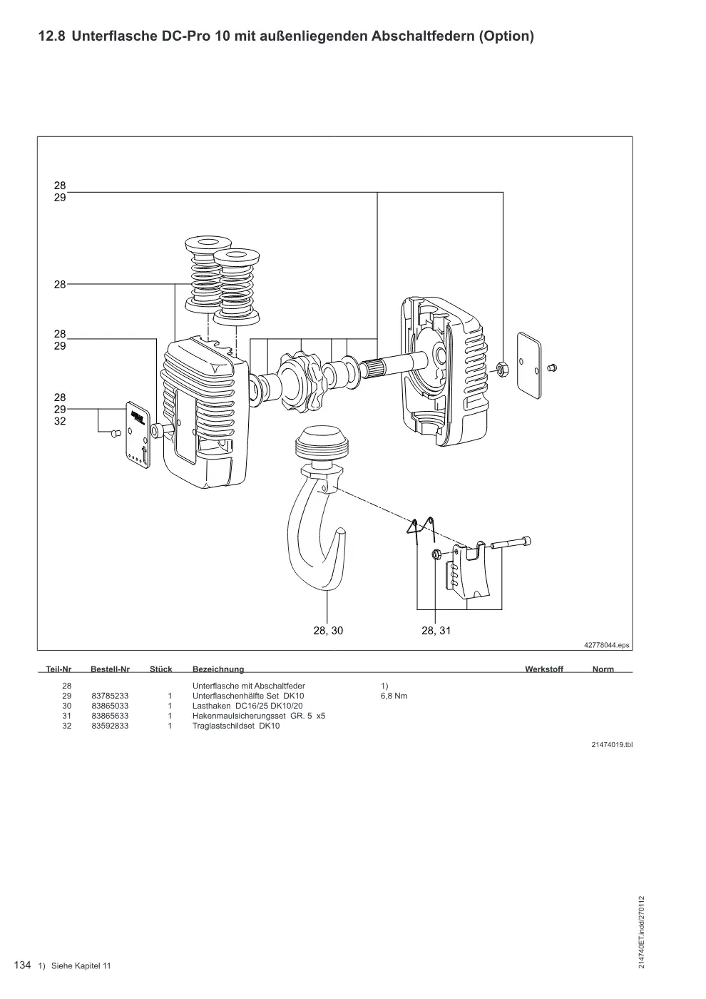 Demag DC-Pro 1-15, DC-Com 1-10 – Unterflasche DC-Pro 10 mit außenliegenden Abschaltfedern (Option), Zeichnung Seite 134
