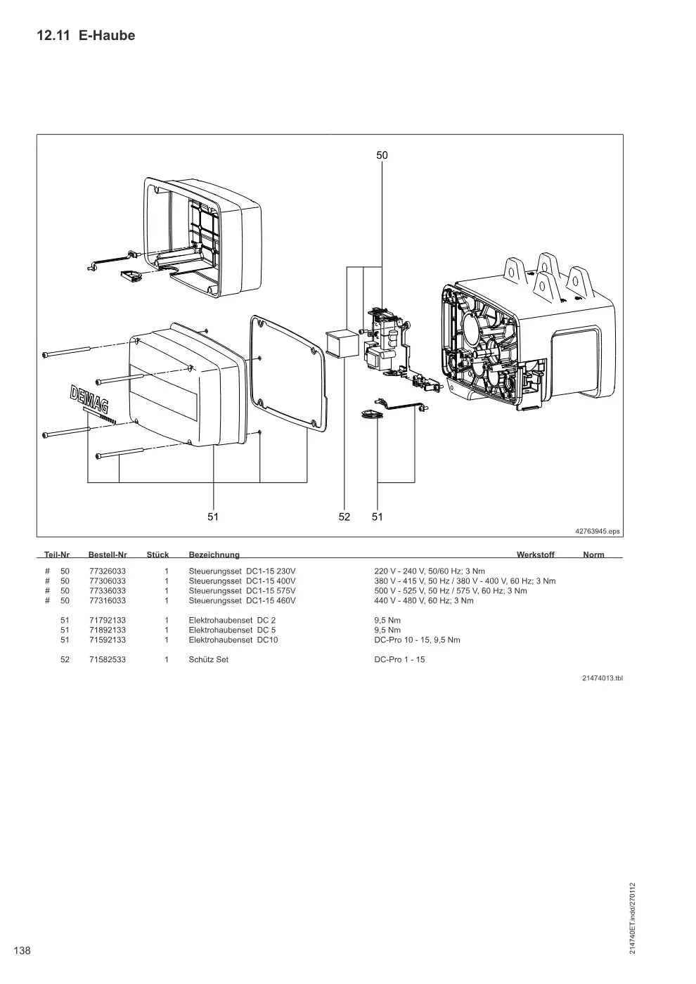 Demag DC-Pro 1-15, DC-Com 1-10 – E-Haube, Zeichnung Seite 138