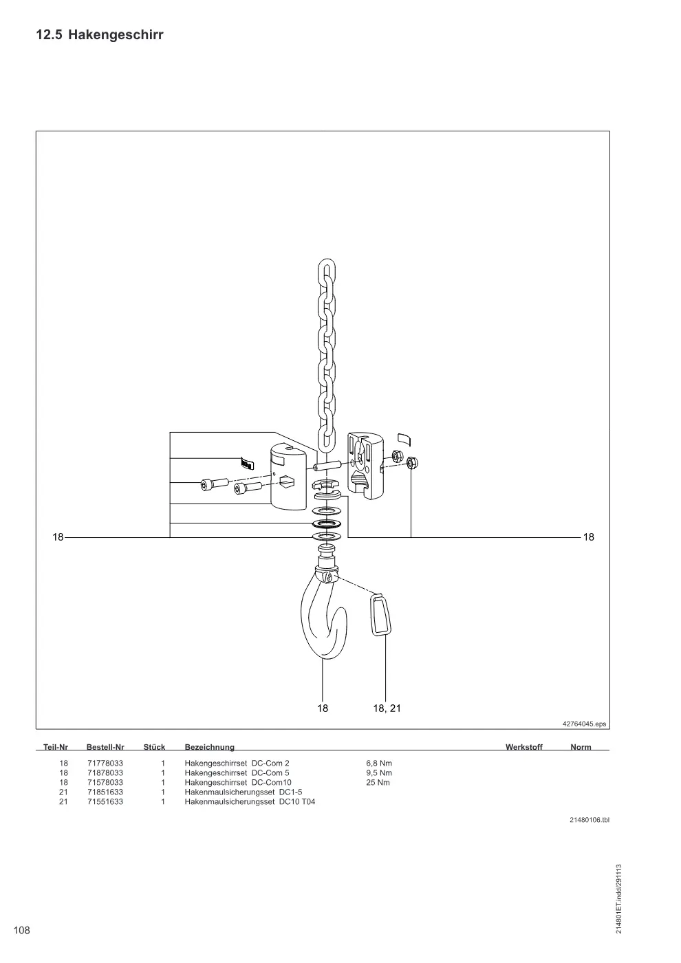 Demag DC-Com 1-10 – Hakengeschirr, Zeichnung Seite 108