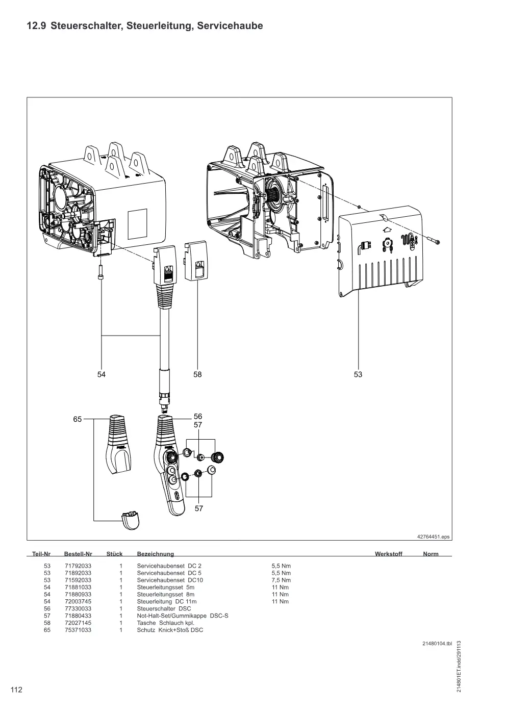Demag DC-Com 1-10 – Steuerschalter, Steuerleitung, Servicehaube, Zeichnung Seite 112