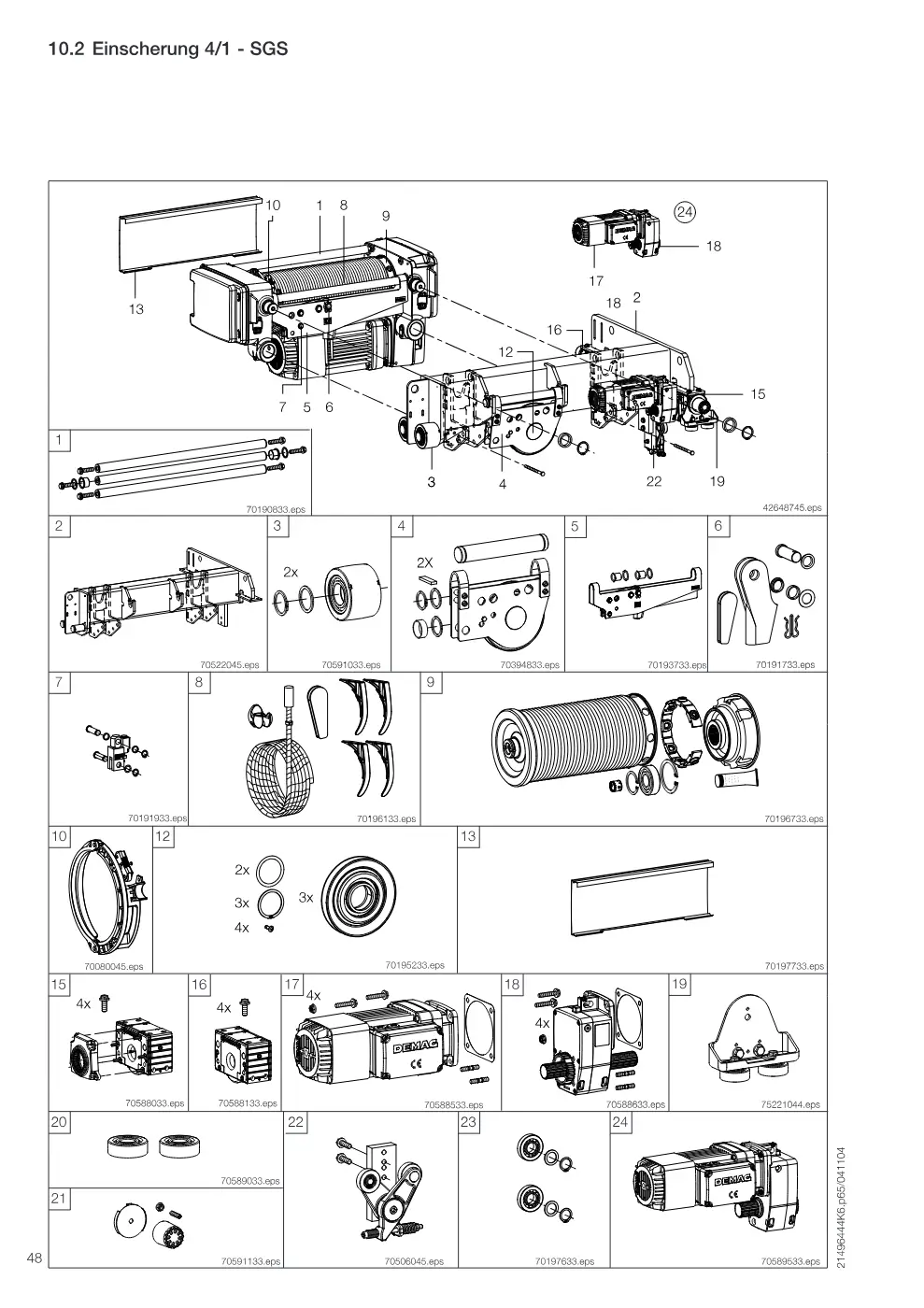 Demag DR-Com Zweischienenkatze EZDR 5-10 – Einscherung 4/1 - SGS, Zeichnung Seite 48