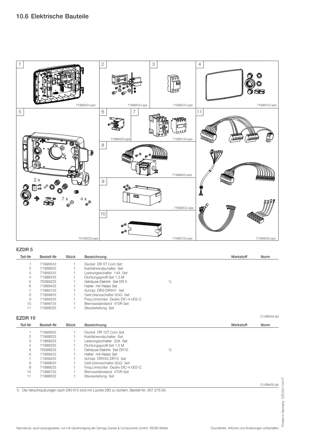 Demag DR-Com Zweischienenkatze EZDR 5-10 – Elektrische Bauteile, Zeichnung Seite 52