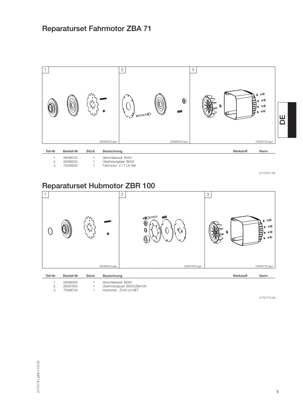 Demag EKDR-Pro 3 – Reparaturset Fahrmotor ZBA 71, Zeichnung Seite 9