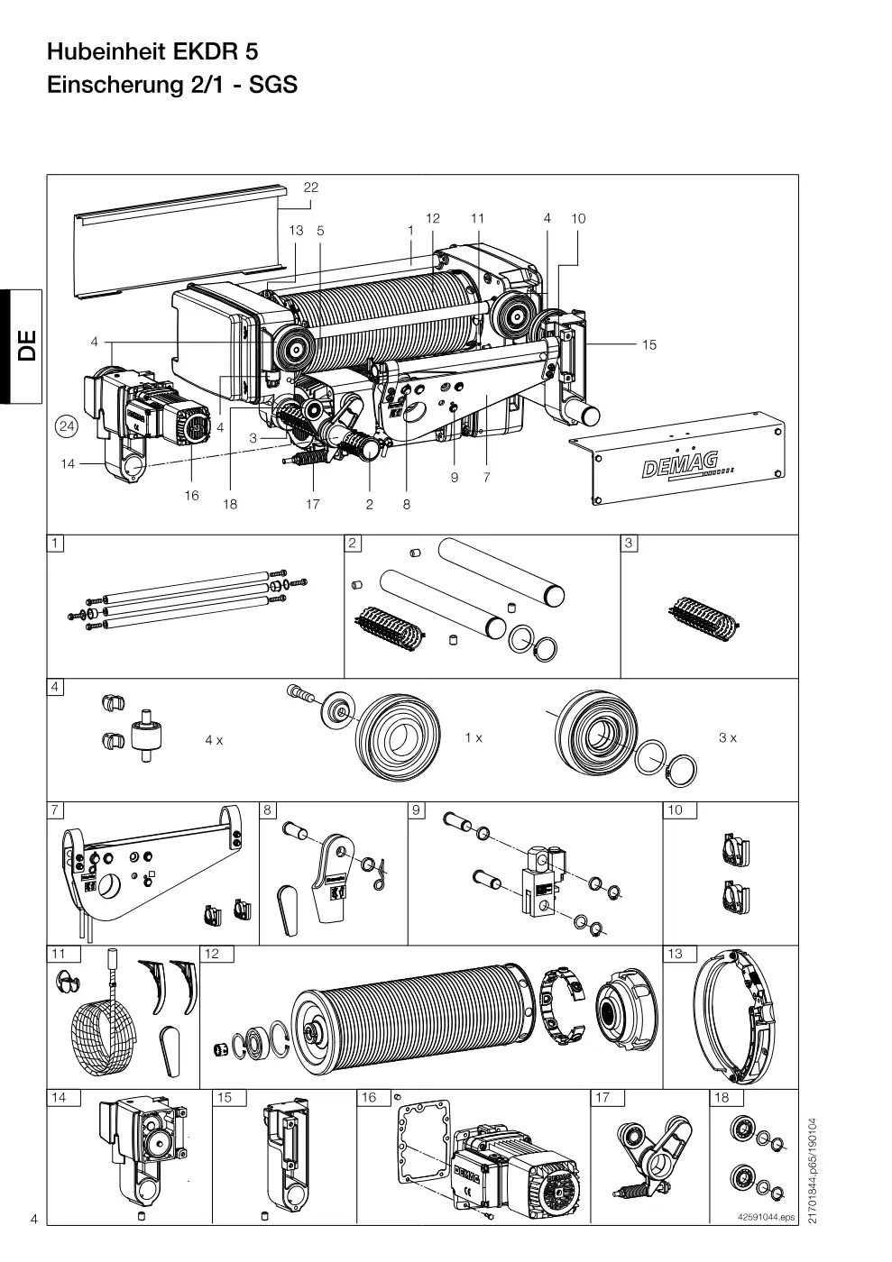 Demag EKDR 5 – Hubeinheit EKDR 5 Einscherung 2/1 - SGS, Zeichnung Seite 4