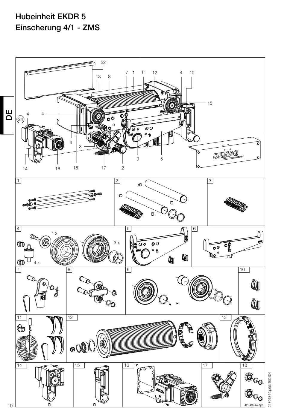 Demag EKDR 5 – Hubeinheit EKDR 5 Einscherung 4/1 - ZMS, Zeichnung Seite 10