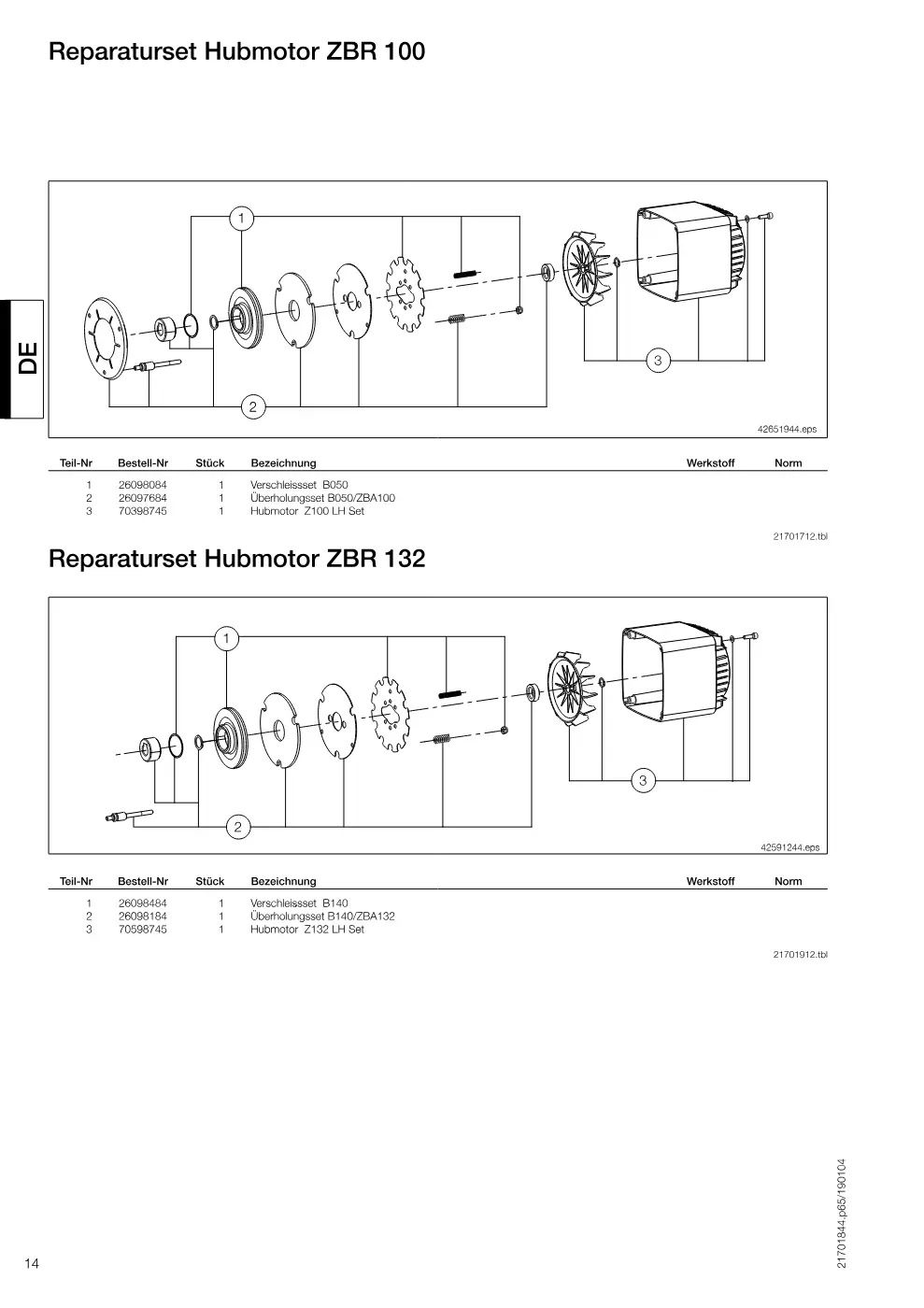 Demag EKDR 5 – Reparaturset Hubmotor ZBR 100, Zeichnung Seite 14