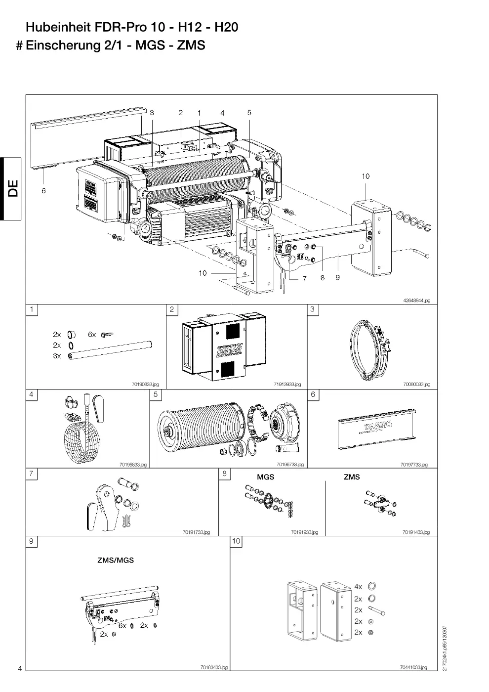 Demag FDR-Pro 10 – Hubeinheit FDR-Pro 10 - H12 - H20 # Einscherung 2/1 - MGS - ZMS, Zeichnung Seite 4