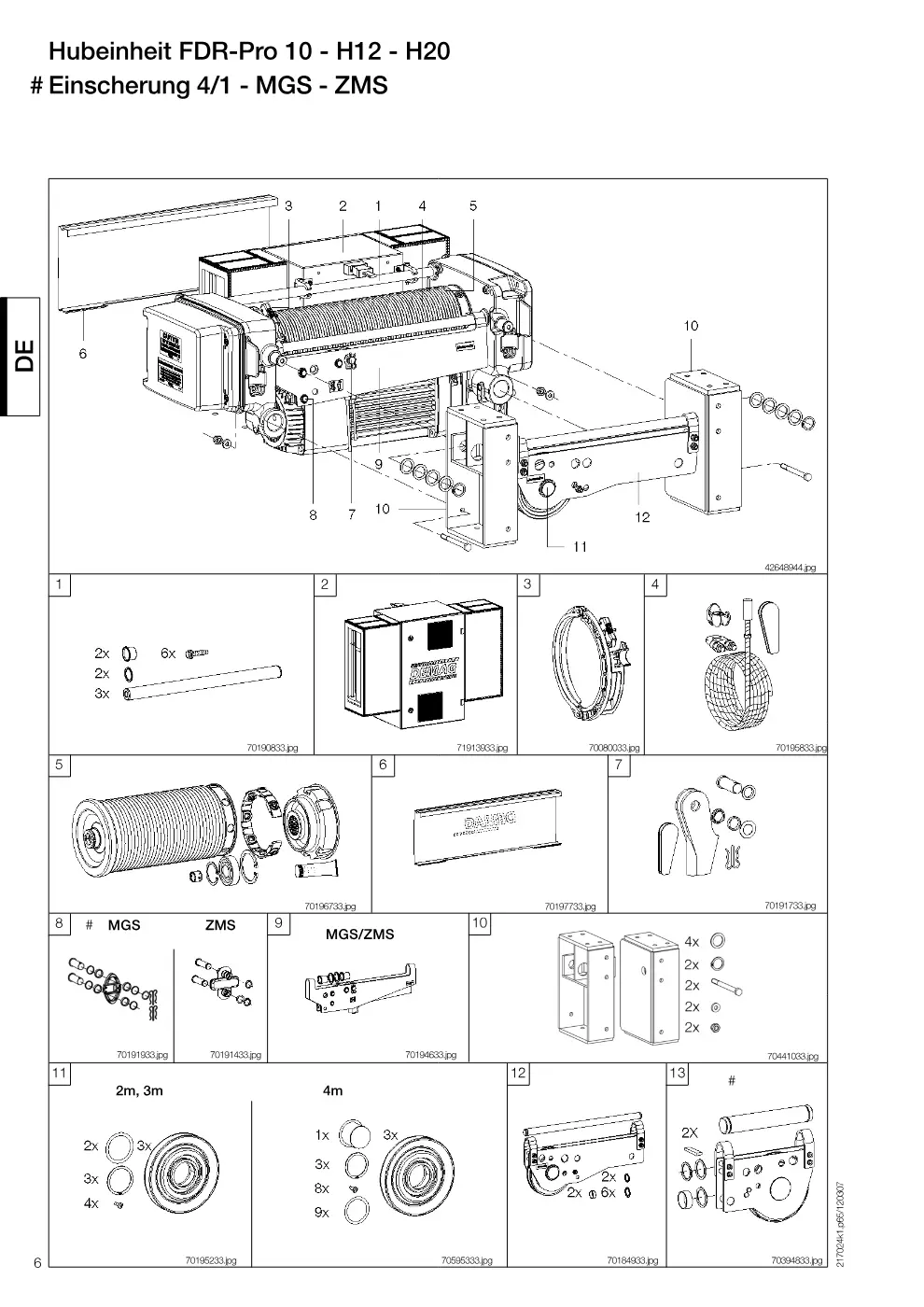 Demag FDR-Pro 10 – Hubeinheit FDR-Pro 10 - H12 - H20 # Einscherung 4/1 - MGS - ZMS, Zeichnung Seite 6
