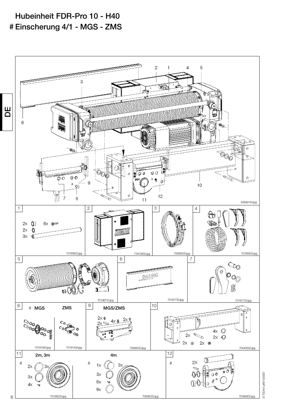 Demag FDR-Pro 10 – Hubeinheit FDR-Pro 10 - H40 # Einscherung 4/1 - MGS - ZMS, Zeichnung Seite 8