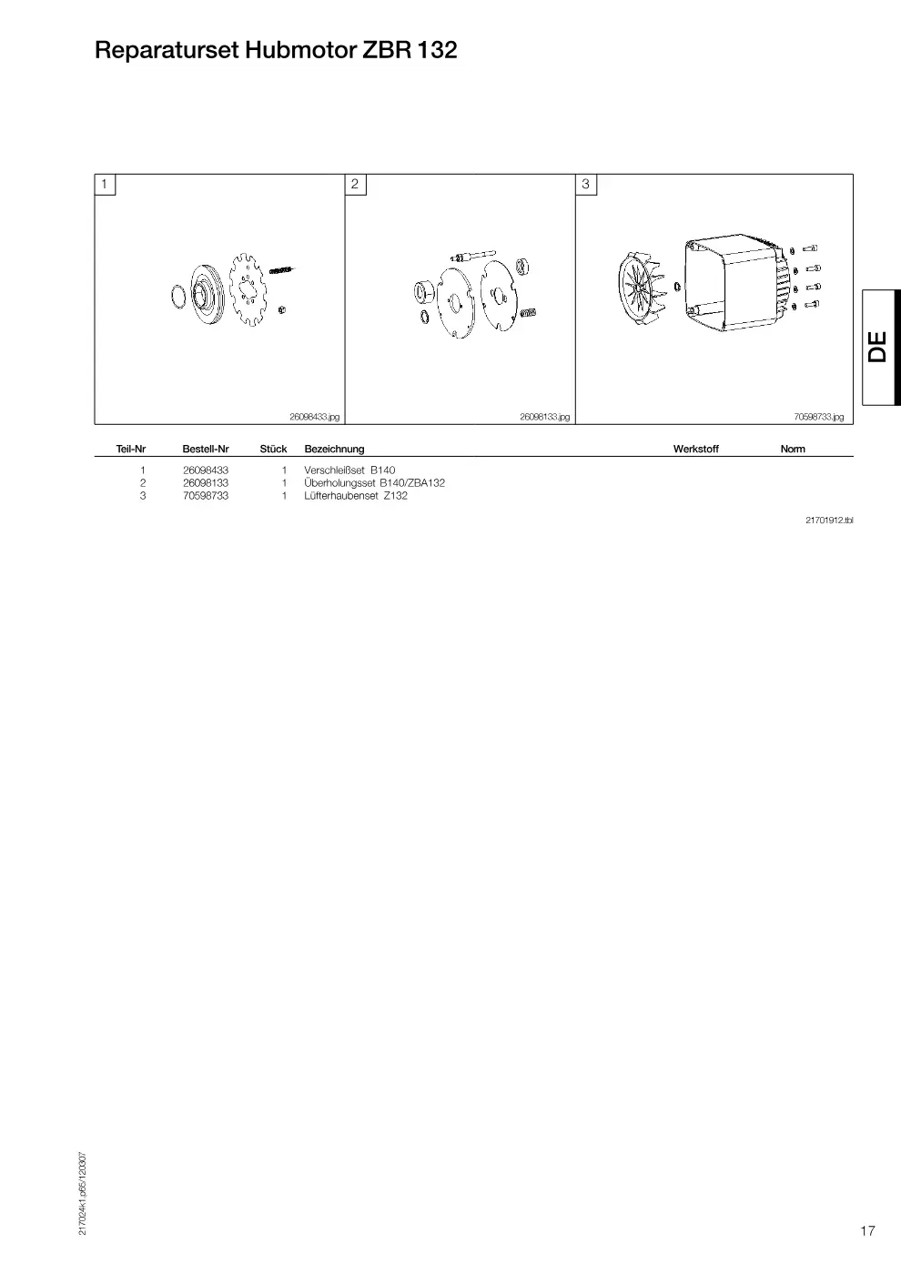 Demag FDR-Pro 10 – Reparaturset Hubmotor ZBR 132, Zeichnung Seite 17