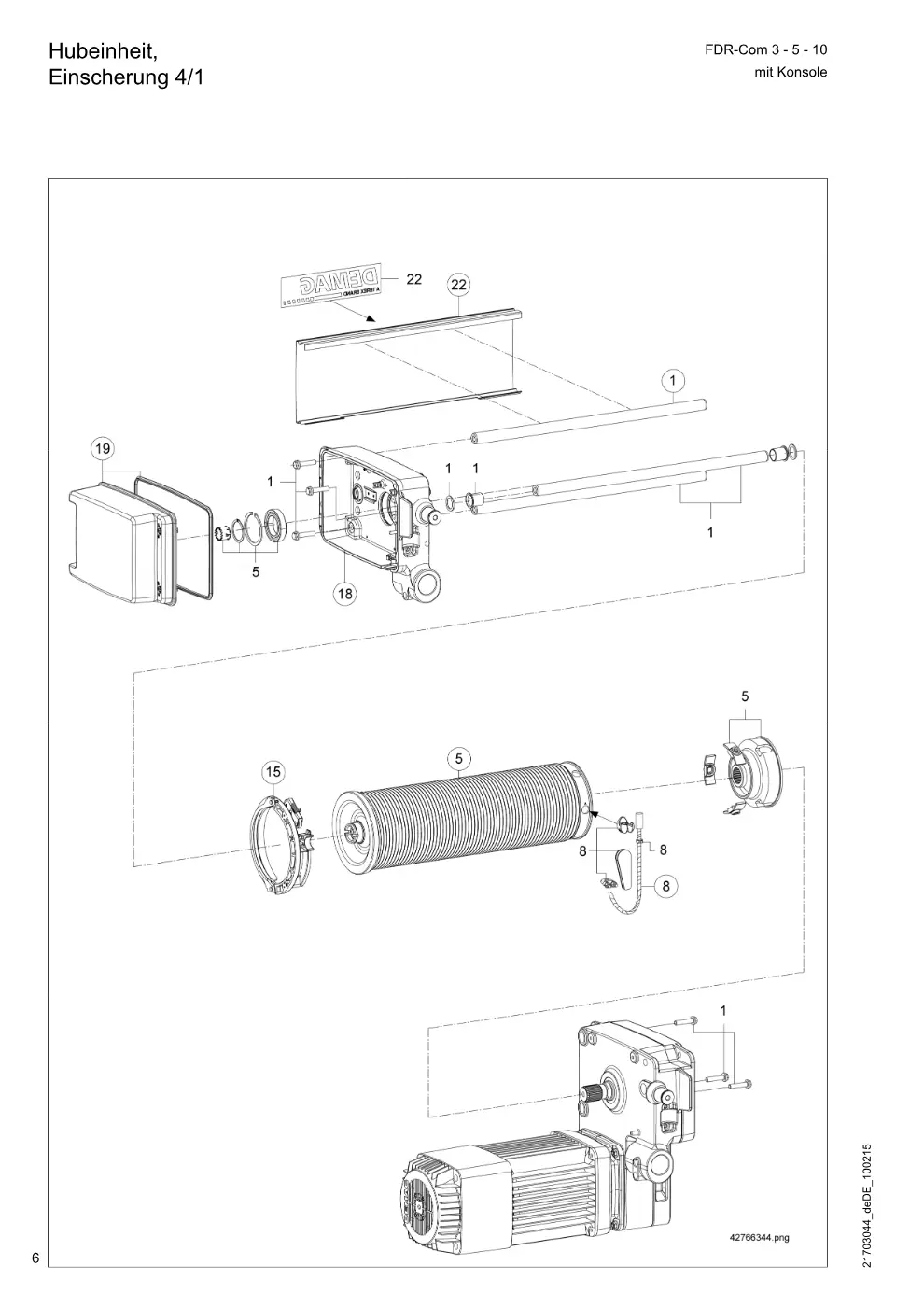 Demag FDR-Com 3-5-10 mit Konsole – Hubeinheit, Einscherung 4/1, Zeichnung Seite 6