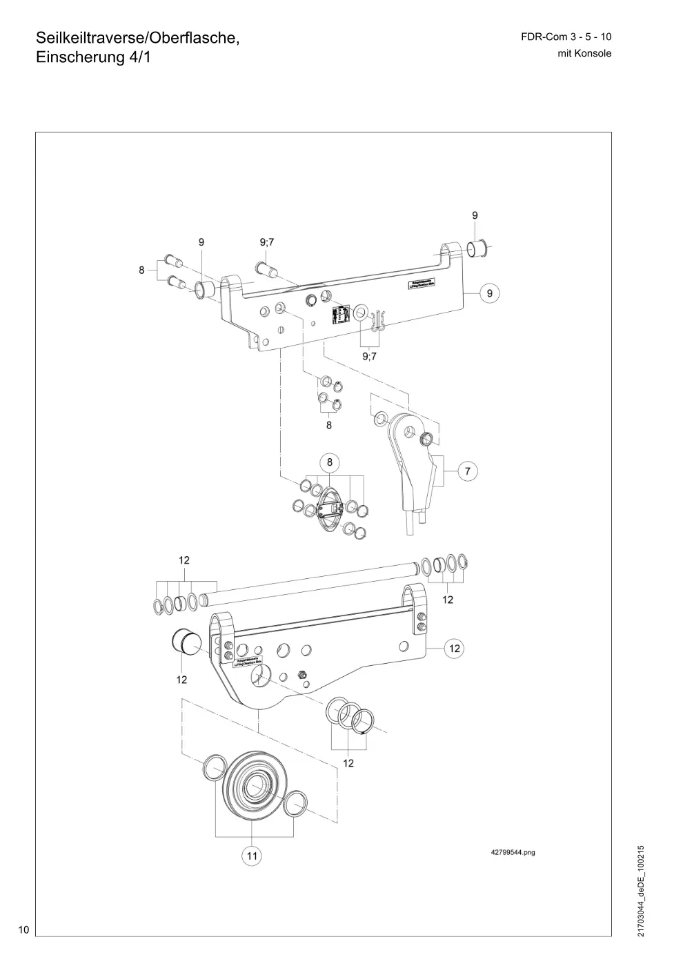 Demag FDR-Com 3-5-10 mit Konsole – Seilkeiltraverse/Oberflasche, Einscherung 4/1, Zeichnung Seite 10