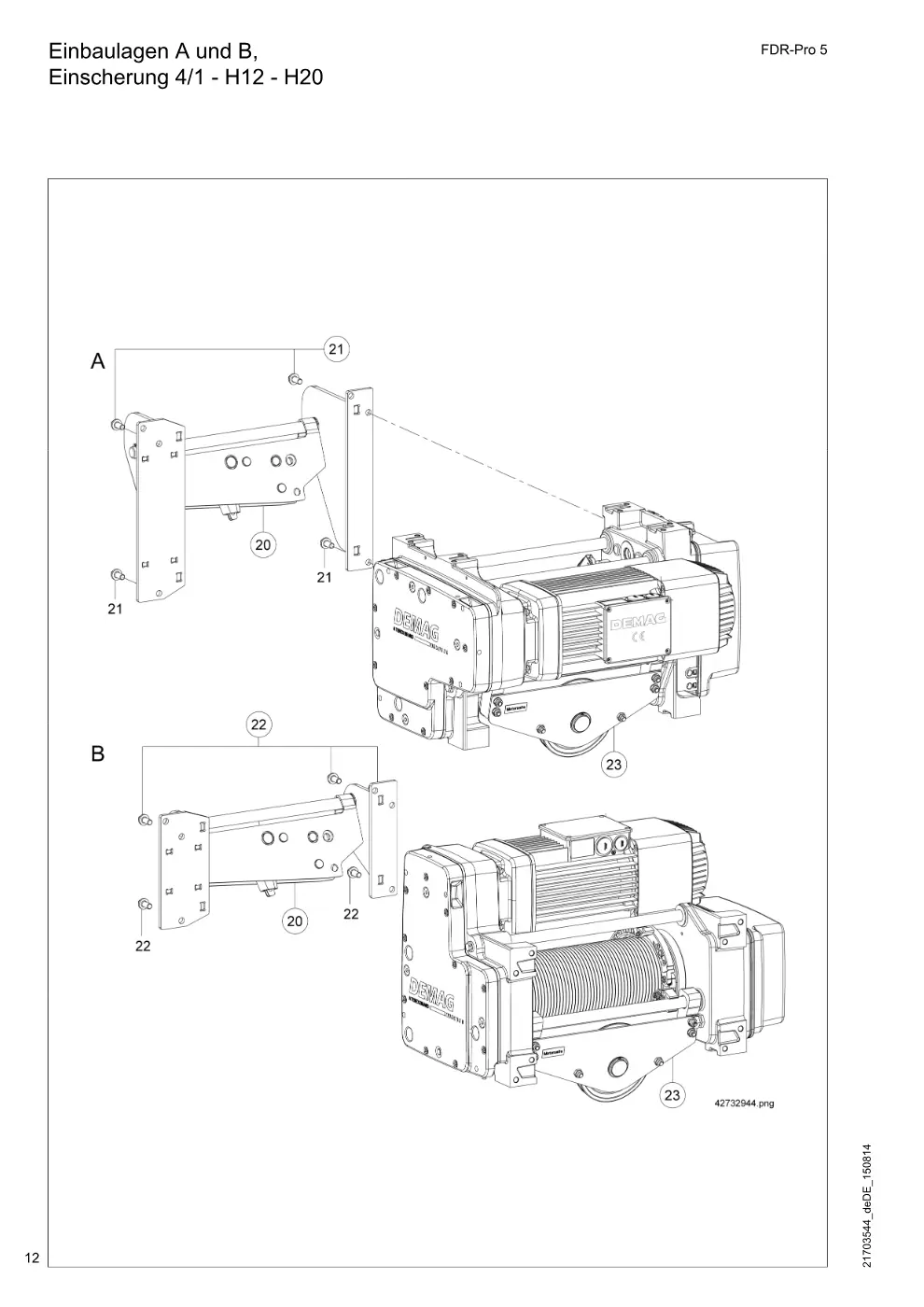 Demag FDR-Pro 5 – Einbaulagen A und B, Einscherung 4/1 - H12 - H20, Zeichnung Seite 12