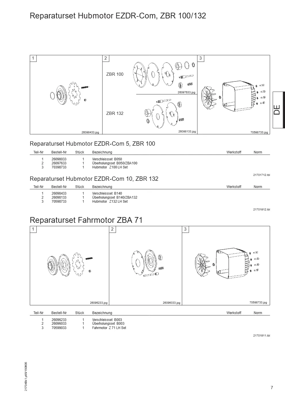 Demag EZDR-Com – Reparaturset Hubmotor EZDR-Com, ZBR 100/132, Zeichnung Seite 7