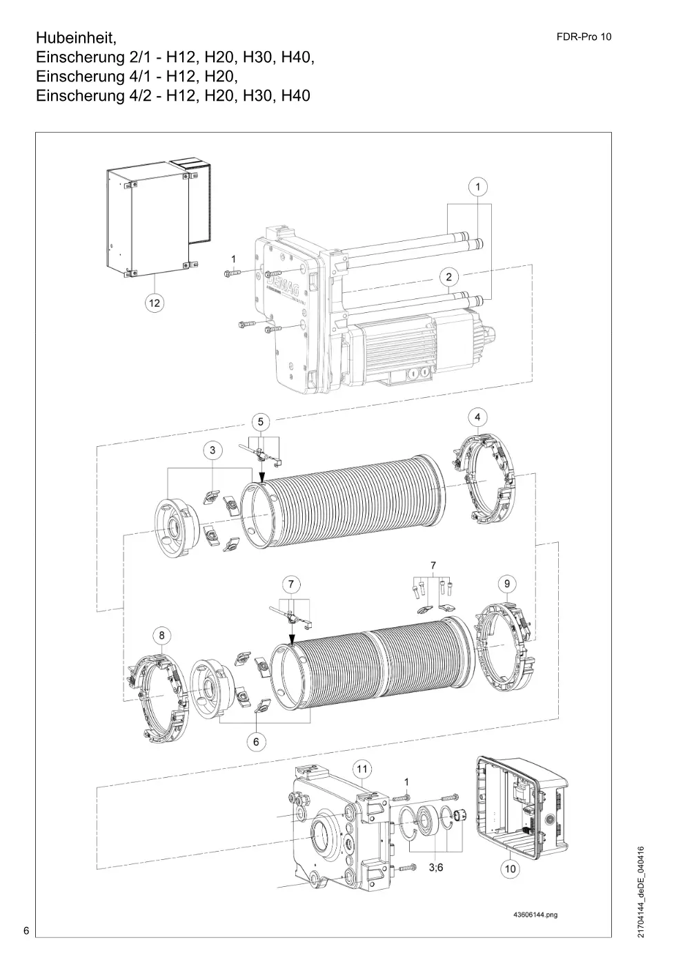 Demag FDR-Pro 10 – Hubeinheit, Einscherung 2/1 - H12, H20, H30, H40, Einscherung 4/1 - H12, H20,, Zeichnung Seite 6