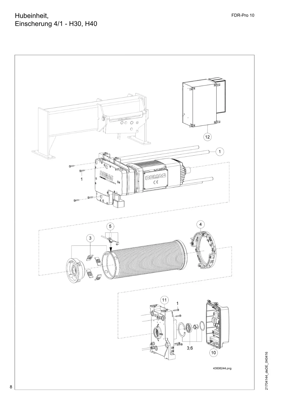Demag FDR-Pro 10 – Hubeinheit, Einscherung 4/1 - H30, H40, Zeichnung Seite 8