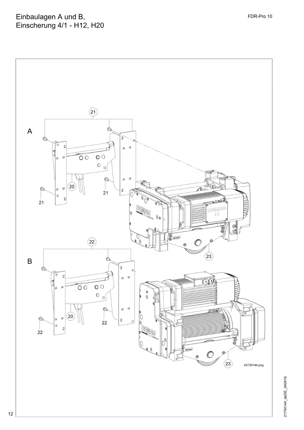 Demag FDR-Pro 10 – Einbaulagen A und B, Einscherung 4/1 - H12, H20, Zeichnung Seite 12