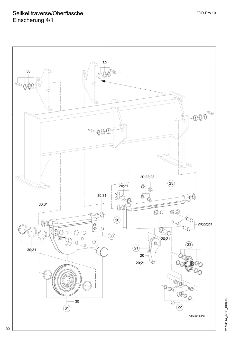 Demag FDR-Pro 10 – Seilkeiltraverse/Oberflasche, Einscherung 4/1, Zeichnung Seite 22