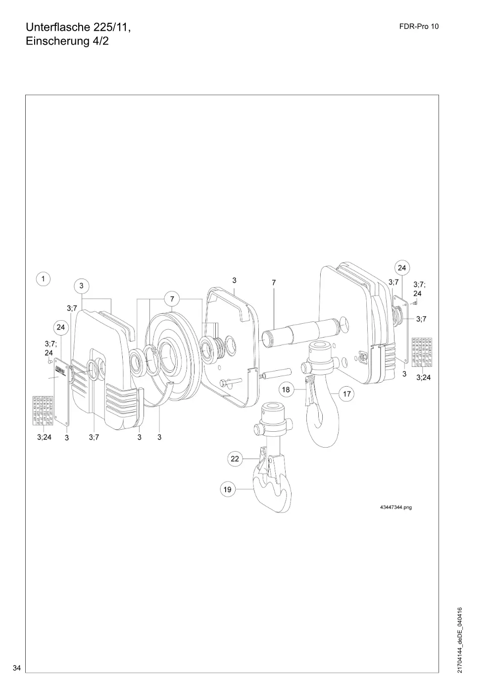 Demag FDR-Pro 10 – Unterflasche 225/11, Einscherung 4/2, Zeichnung Seite 34
