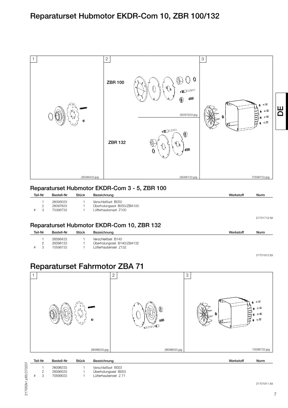 Demag EKDR-Com – Reparaturset Hubmotor EKDR-Com 10, ZBR 100/132, Zeichnung Seite 7
