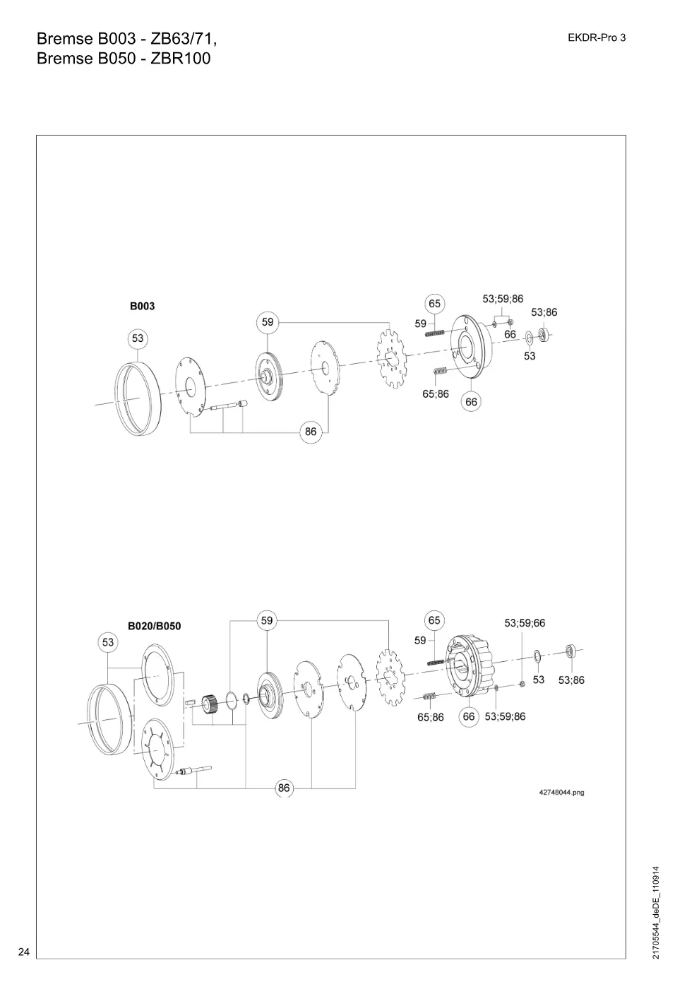 Demag EKDR-Pro 3 – Bremse B003 - ZB63/71, Bremse B050 - ZBR100, Zeichnung Seite 24