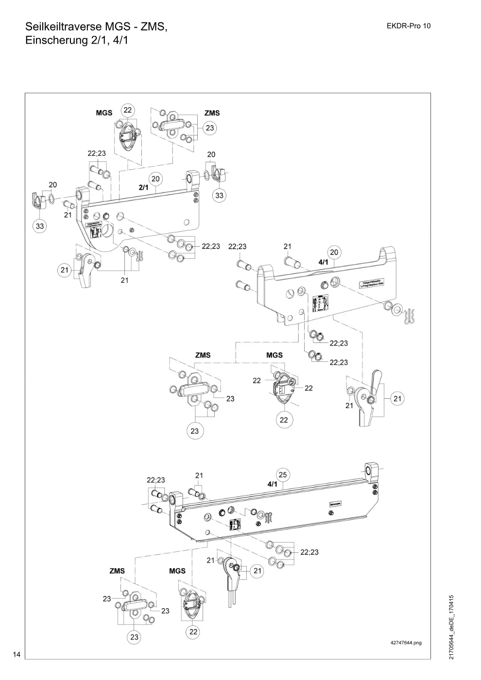 Demag EKDR-Pro 10 – Seilkeiltraverse MGS - ZMS, Einscherung 2/1, 4/1, Zeichnung Seite 14