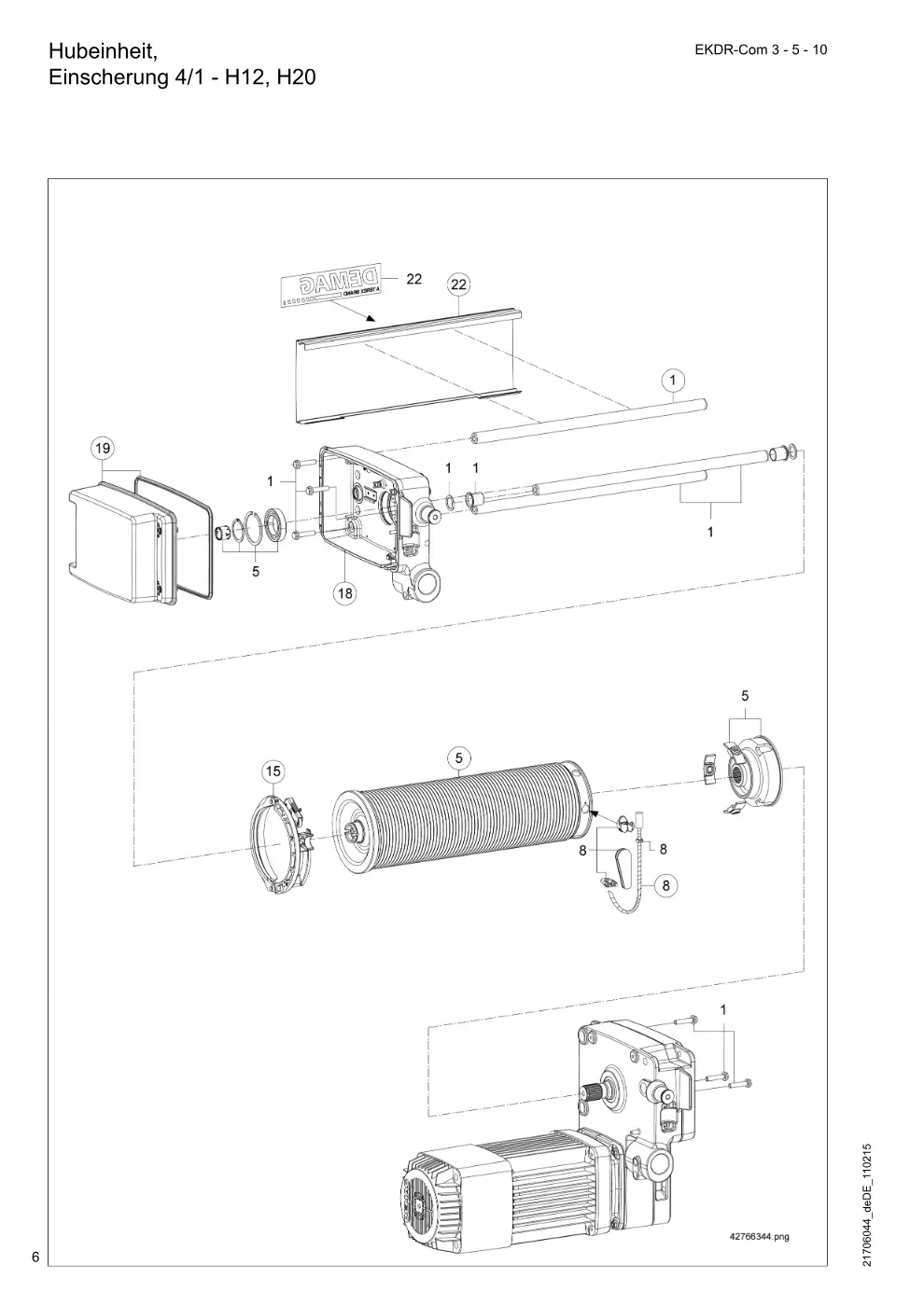 Demag EKDR-Com 3-5-10 (ab Fabrik-Nr. 96000000) – Hubeinheit, Einscherung 4/1 - H12, H20, Zeichnung Seite 6