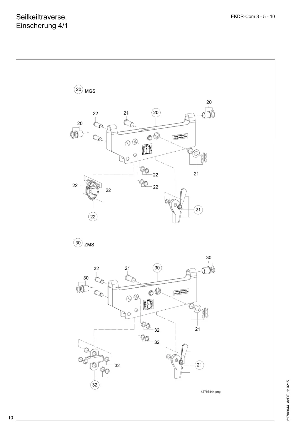 Demag EKDR-Com 3-5-10 (ab Fabrik-Nr. 96000000) – Seilkeiltraverse, Einscherung 4/1, Zeichnung Seite 10