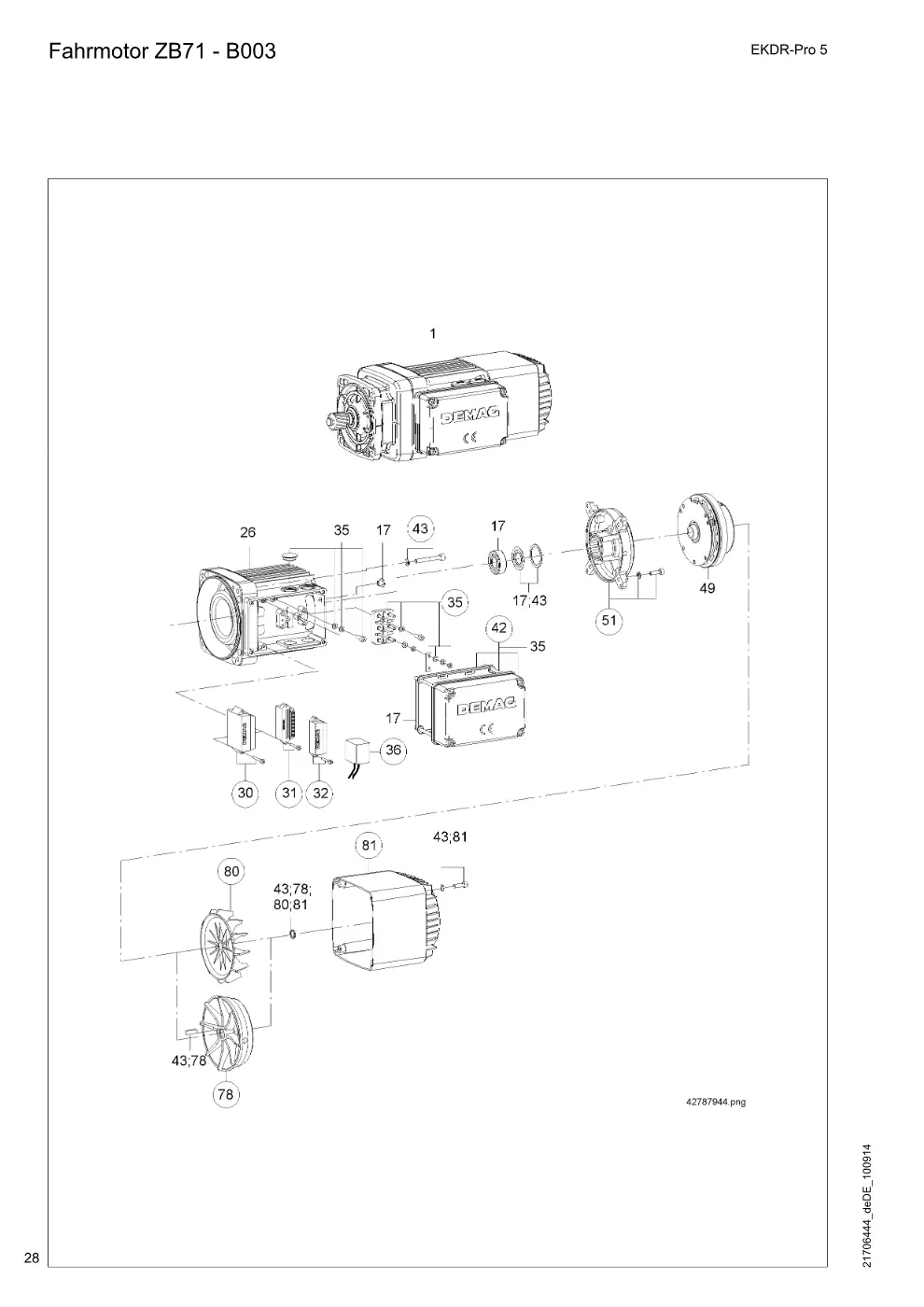 Demag EKDR-Pro 5 – Fahrmotor ZB71 - B003, Zeichnung Seite 28