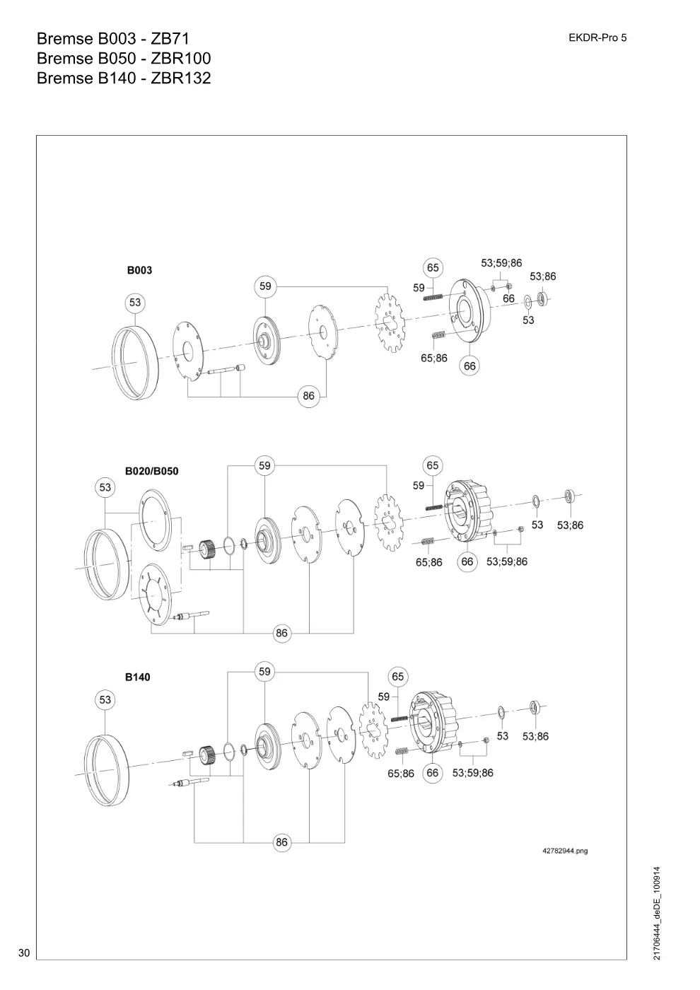 Demag EKDR-Pro 5 – Bremse B003 - ZB71 Bremse B050 - ZBR100 Bremse B140 - ZBR132, Zeichnung Seite 30