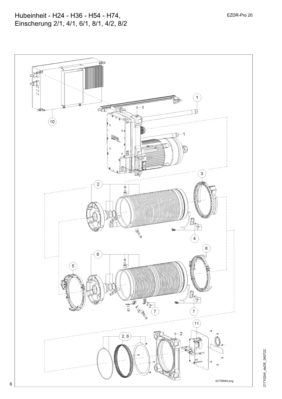 Demag EZDR-Pro 20 – Hubeinheit - H24 - H36 - H54 - H74, Einscherung 2/1, 4/1, 6/1, 8/1, 4/2, 8/2, Zeichnung Seite 6