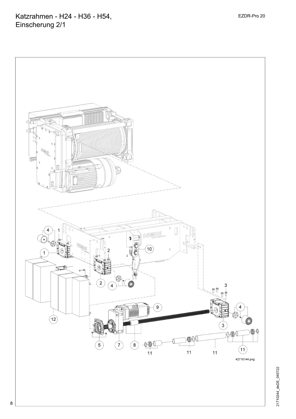 Demag EZDR-Pro 20 – Katzrahmen - H24 - H36 - H54, Einscherung 2/1, Zeichnung Seite 8
