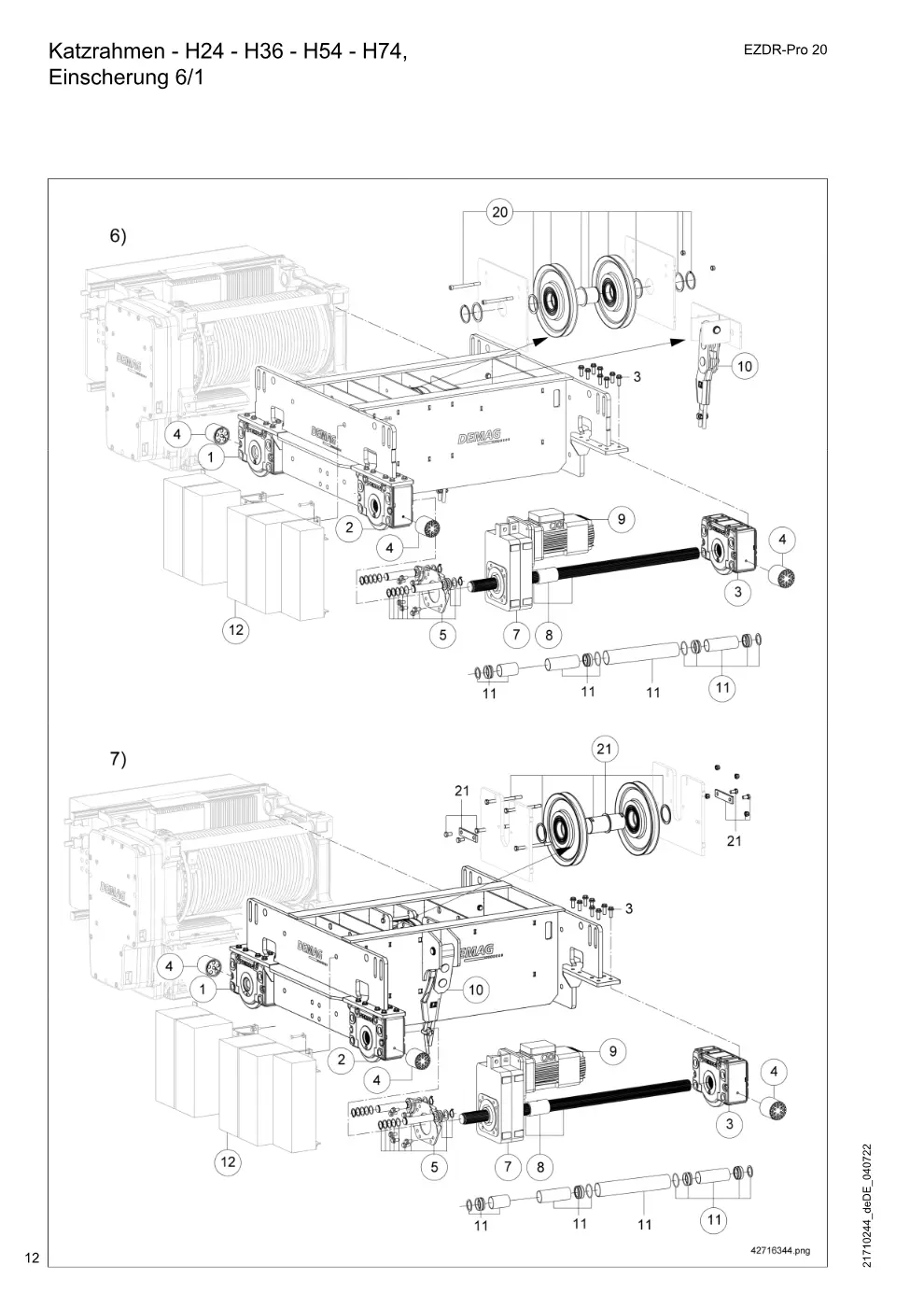 Demag EZDR-Pro 20 – Katzrahmen - H24 - H36 - H54 - H74, Einscherung 6/1, Zeichnung Seite 12
