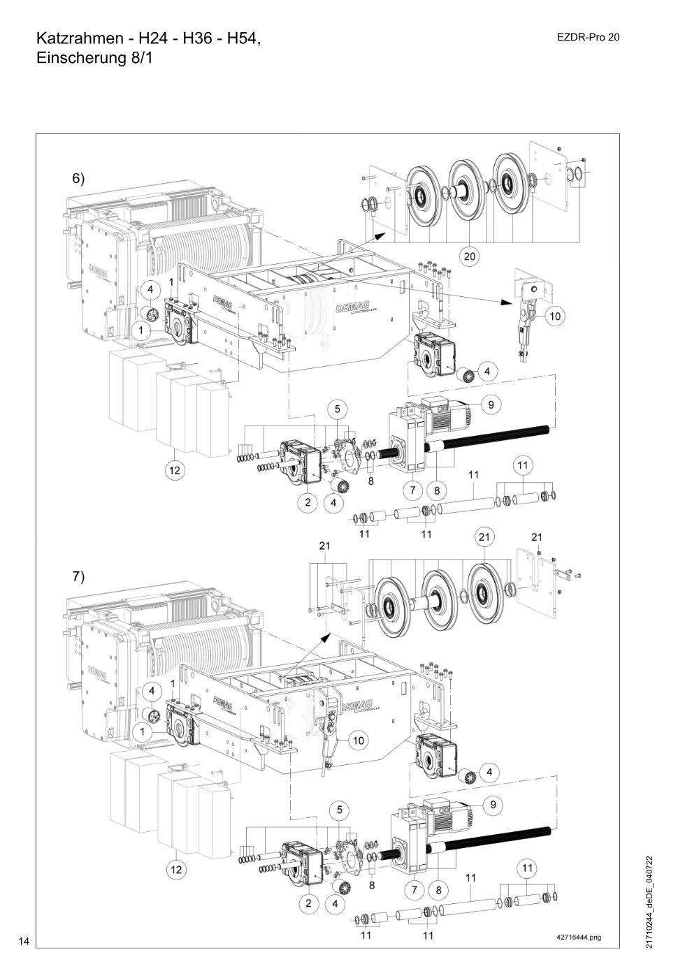 Demag EZDR-Pro 20 – Katzrahmen - H24 - H36 - H54, Einscherung 8/1, Zeichnung Seite 14