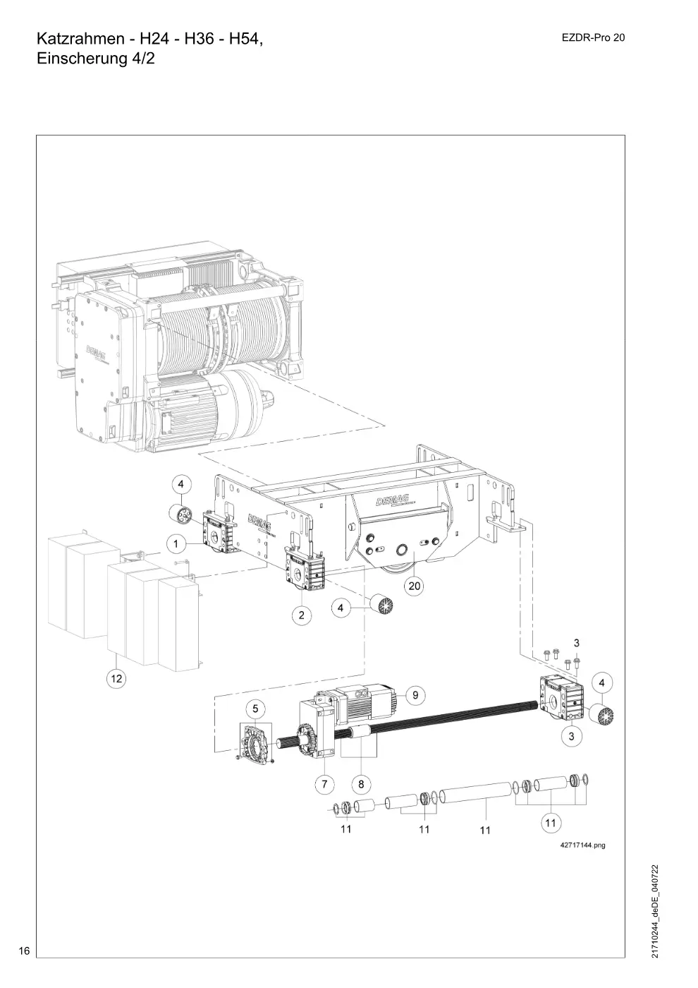 Demag EZDR-Pro 20 – Katzrahmen - H24 - H36 - H54, Einscherung 4/2, Zeichnung Seite 16