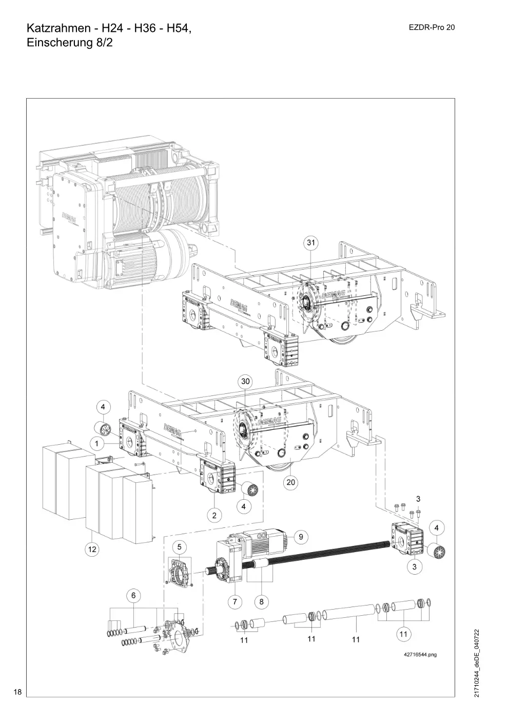 Demag EZDR-Pro 20 – Katzrahmen - H24 - H36 - H54, Einscherung 8/2, Zeichnung Seite 18