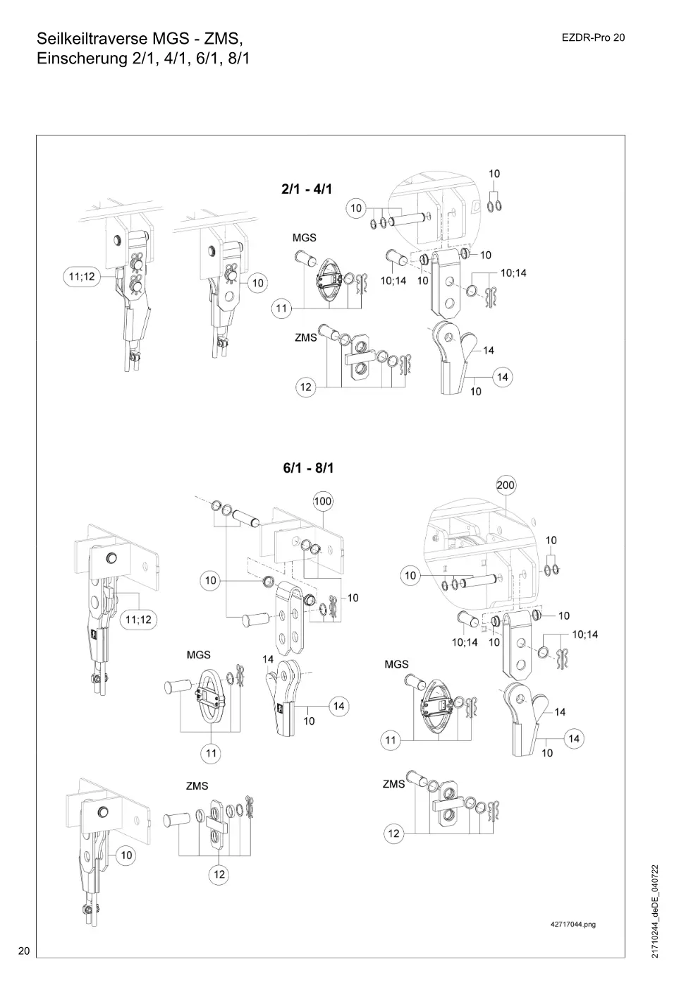 Demag EZDR-Pro 20 – Seilkeiltraverse MGS - ZMS, Einscherung 2/1, 4/1, 6/1, 8/1, Zeichnung Seite 20